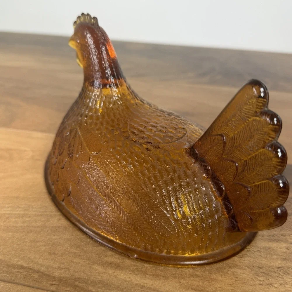 Vintage Indiana Glass Golden Amber Glass Hen on Nest LID TOP ONLY 7